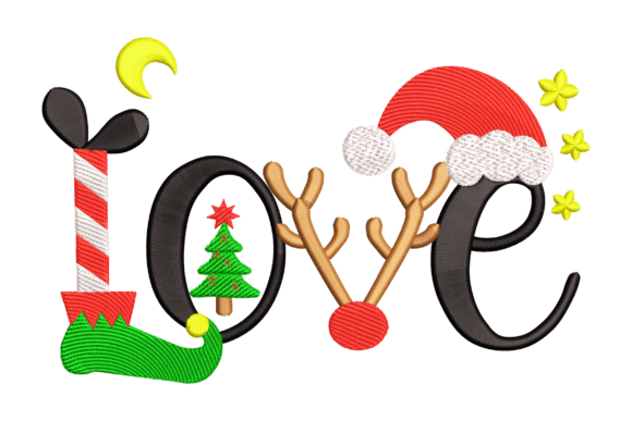 Festive Love Text: A Whimsical Embroidery Design for Holiday Apparel