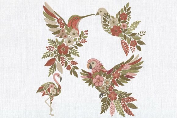 Set of 4 Floral Tropical Birds Embroidery Design Review