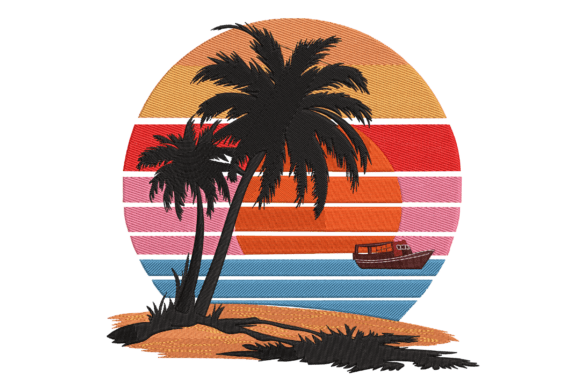 Tropical Sunset Palms Boat Embroidery Review